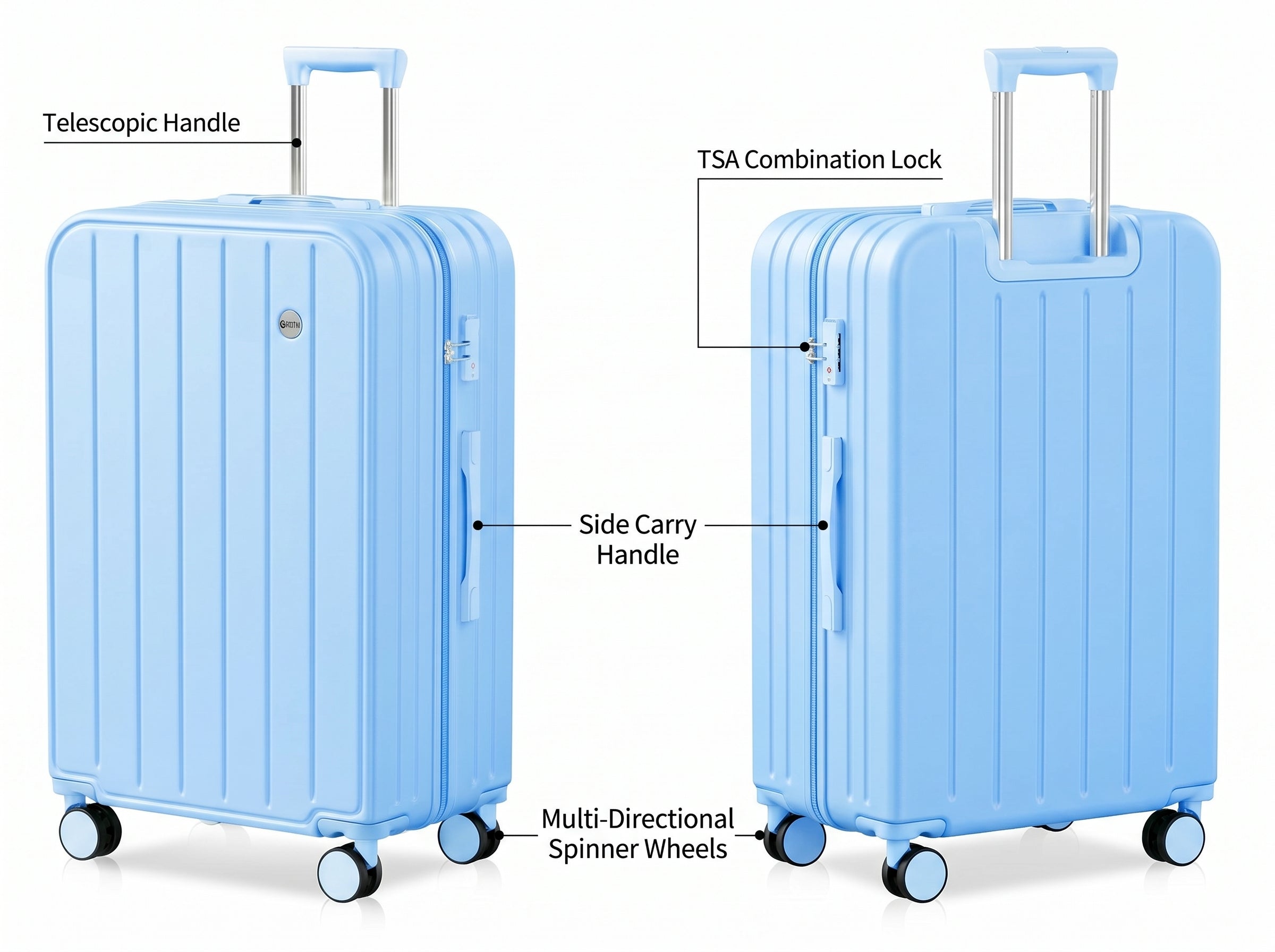 AnyZip Suitcase Large 28 Inch Luggage with Wheels PC ABS Lightweight Checked Luggage Hard Shell TSA Lock Luggage with Long-Term Travel (Lightblue)
